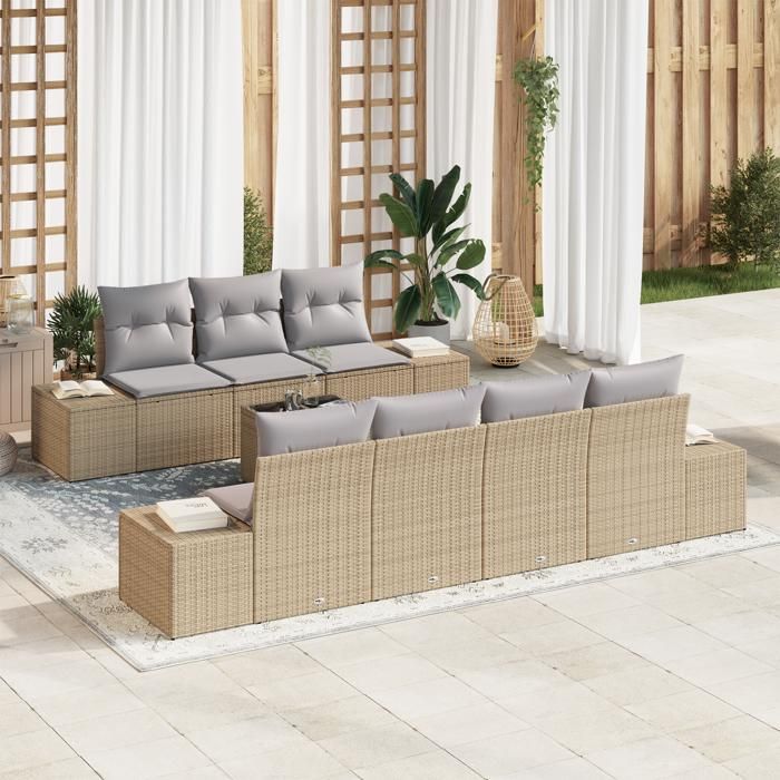 VidaXL Ensemble de canapé de jardin 8 pièces avec coussins beige poly rattan 3346970