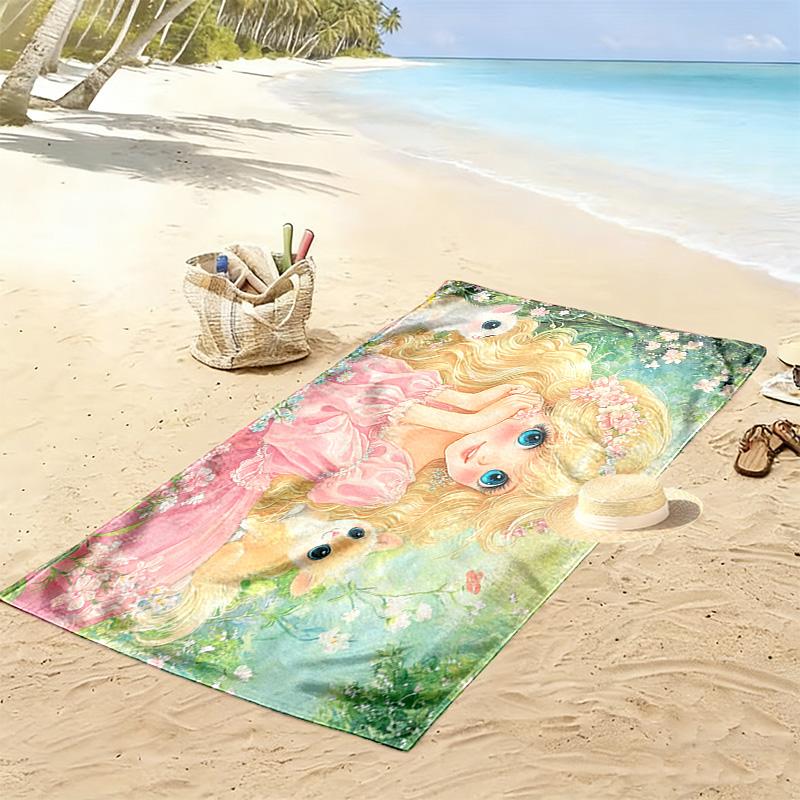 Retro Girl 2D Flat Print Beach Towel, Large Soft Quick Dry Towel for Beach Camping SwimmingXSTJ0915328