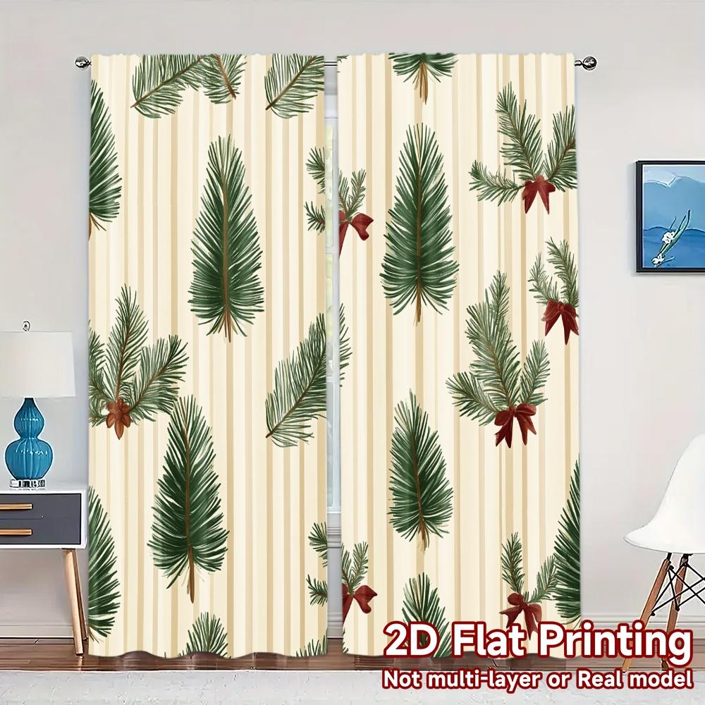 

2pcs,Curtains Christmas Trees Bows Holiday_a (3) Popular Curtain Versatile Durable Polyester Curtains Decorations For Home 52.50×116.00 CM 2pcs