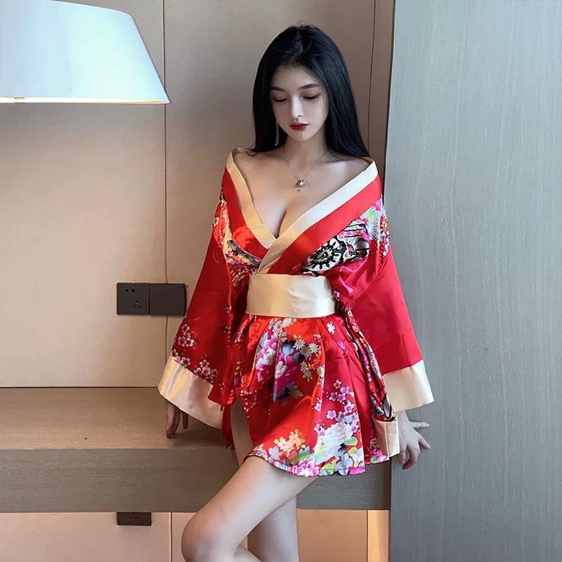 Japanese Kimono Red Uniform Cosplay Sexy Lingerie Waist Belt Pajama Temptation Costumes Pajamas For Women Underwear Sex Dress