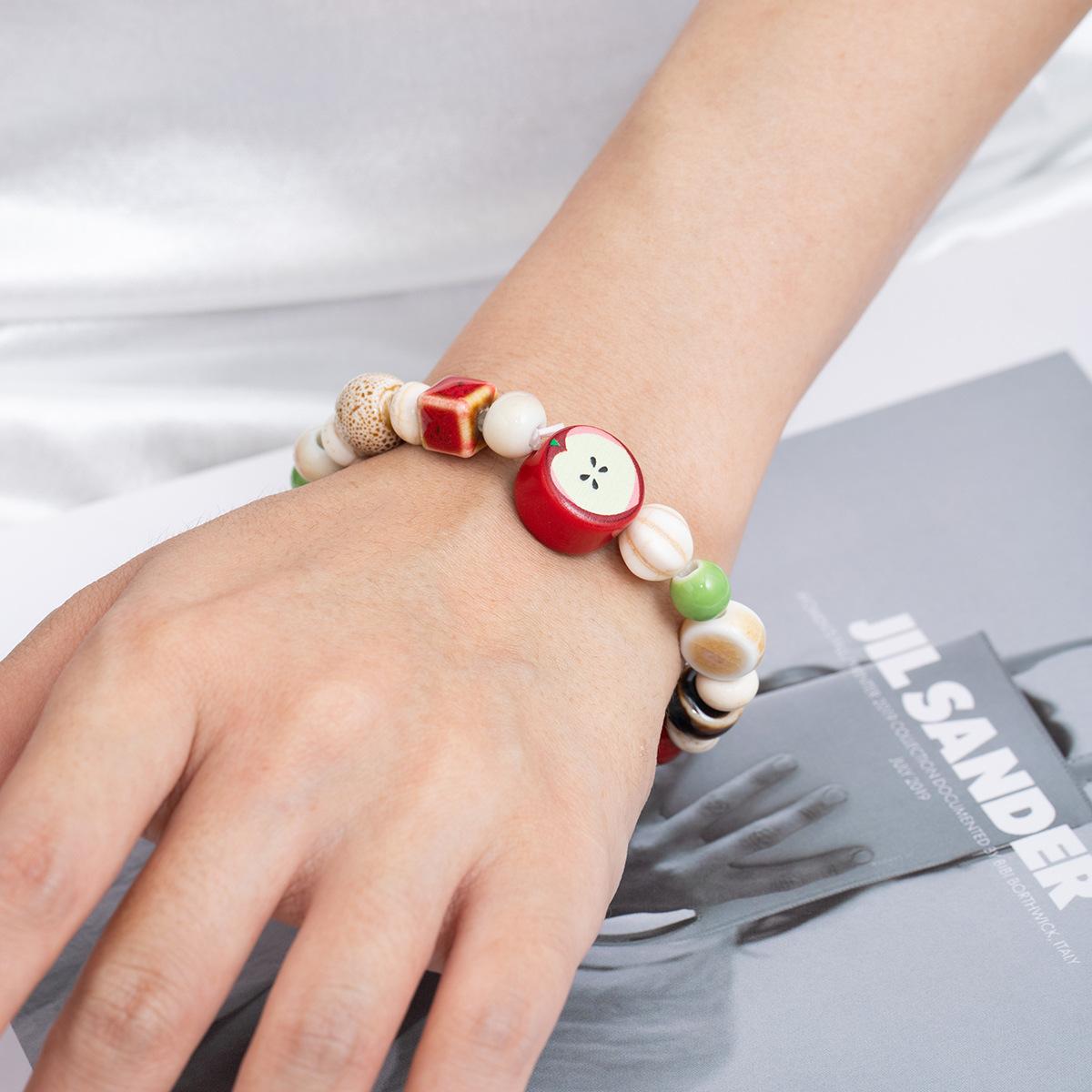 Summer Literary And Artistic Color Small Fresh Apple Beaded Simple Fashion Jewelry Cute Dopamine Niche Bracelet