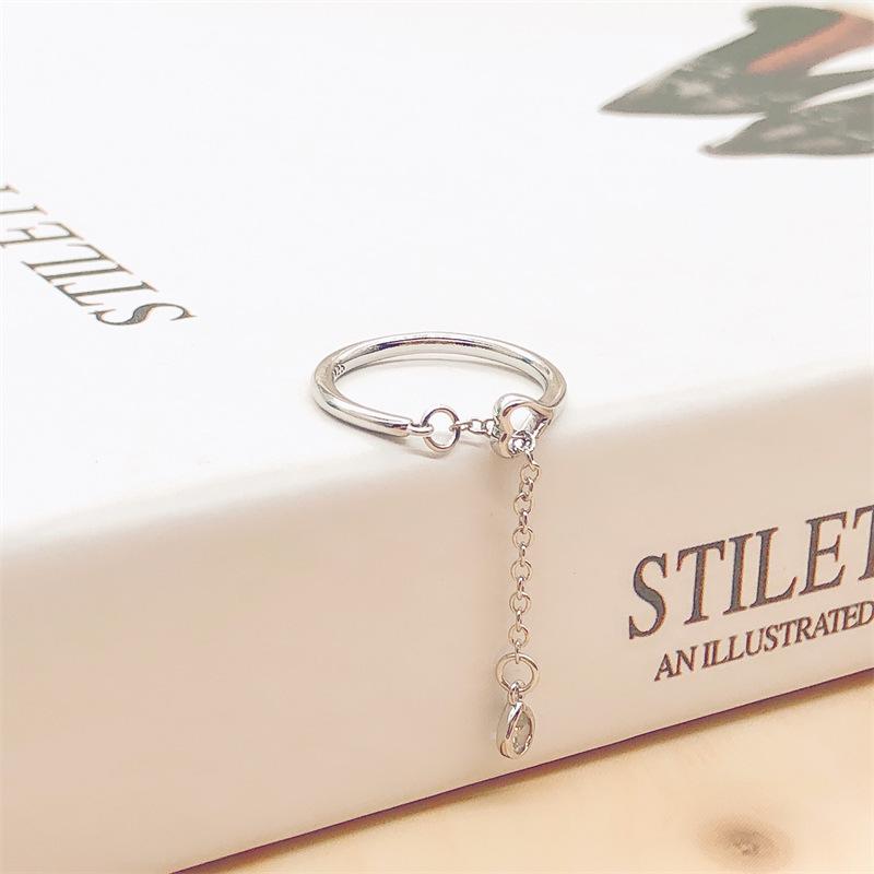 Trendy Women s Niche Hollow Heart Love Ring with Water Drop Tassel Chain Adjustable Open Size
