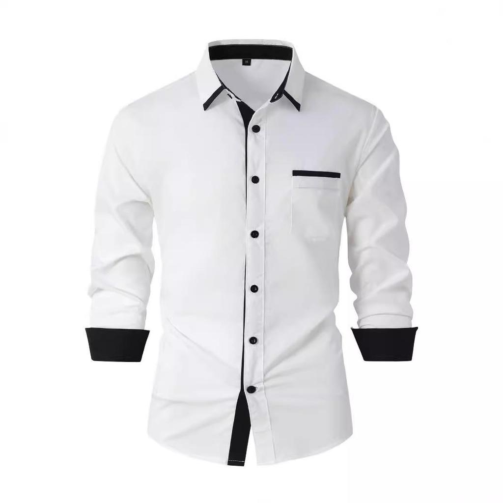 2024 Men's European & American Fashion Slim Fit Color Block Cotton Shirt, Short & Long Sleeve Options