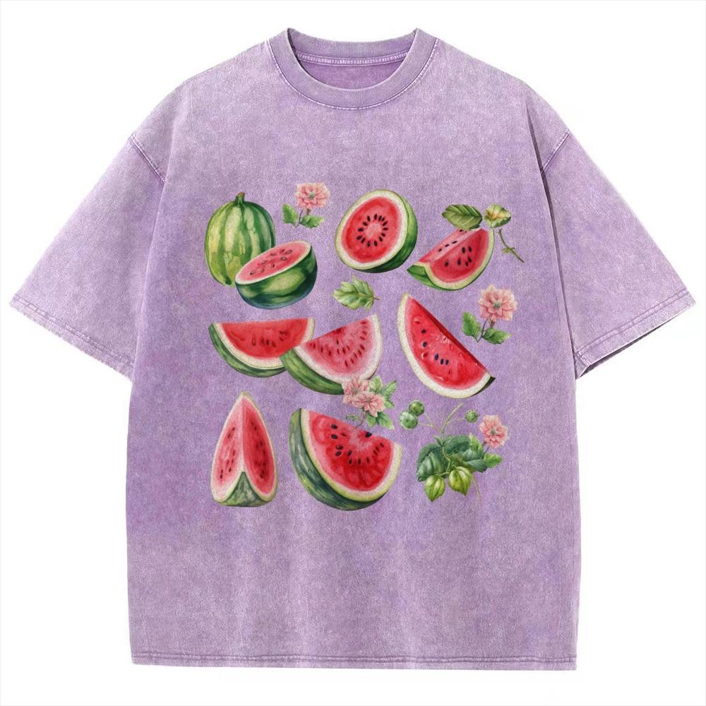 Cartoon Watermelon Fruit Print Women's T-Shirt Loose Fashion Wash Short Sleeve Summer Casual Top Tee