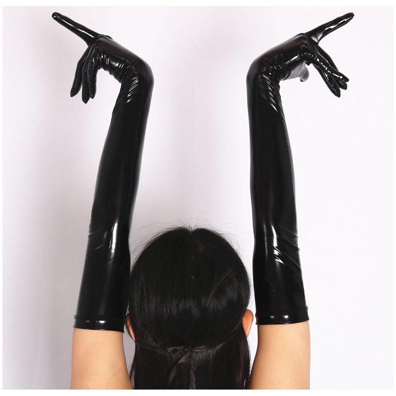 Übergröße Nässe-Look PVC Latex PU Kunstleder Handschuhe Glänzender Langer Handschuh Punk Hip-Hop Jazz Club Wear Cosplay Kostüme Armschutz Luvas
