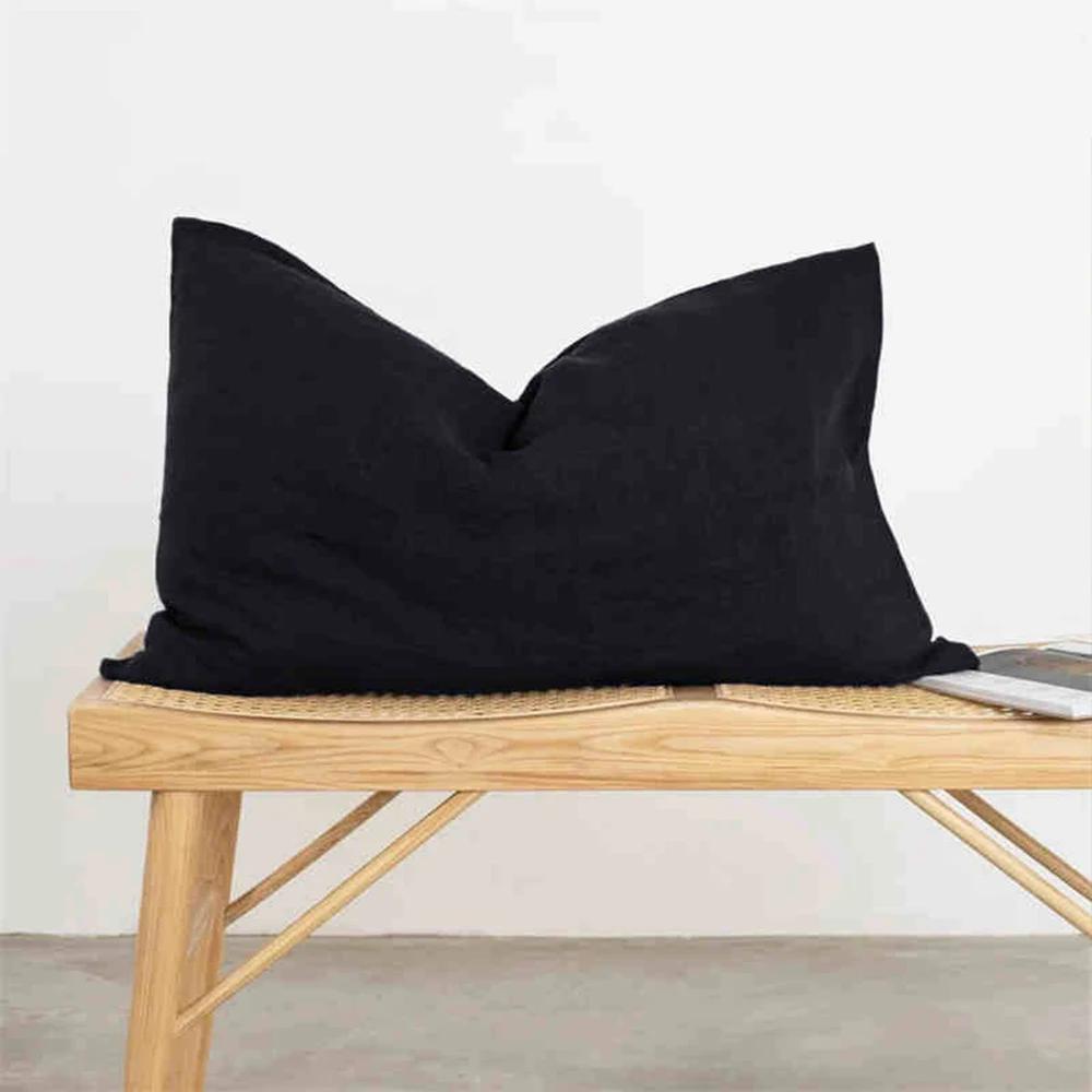 Ensemble de 2 Taies d'oreiller Douces Respirantes 100% Lin Housse de Coussin Décoratif Carré Différentes Tailles pour Lit Canapé Sofa Enveloppe