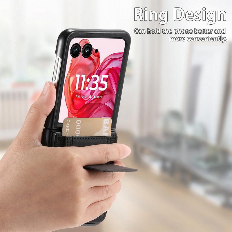 Luxus Leder Kartenfach Ständer Halter Faltbare Hülle Für Motorola Razr 60 50 Ultra 40 Harte PC Stoßfest Matte 2-teilige Handyhülle