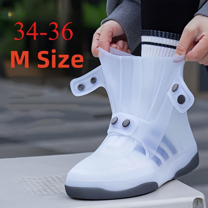 

1 Pair Dual-Tone Waterproof Shoe Covers - Washable, Non-Slip with Secure Button Closure, Durable Rubber Rain Boots for Outdoor Activities M білий