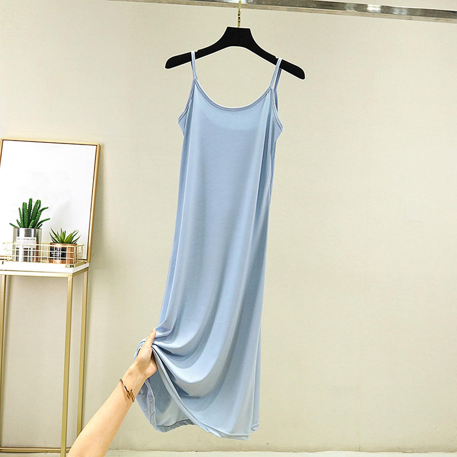 

Женская свободная повседневная ночная рубашка с лифом и длинным однотонным платьем под ним XXL синий