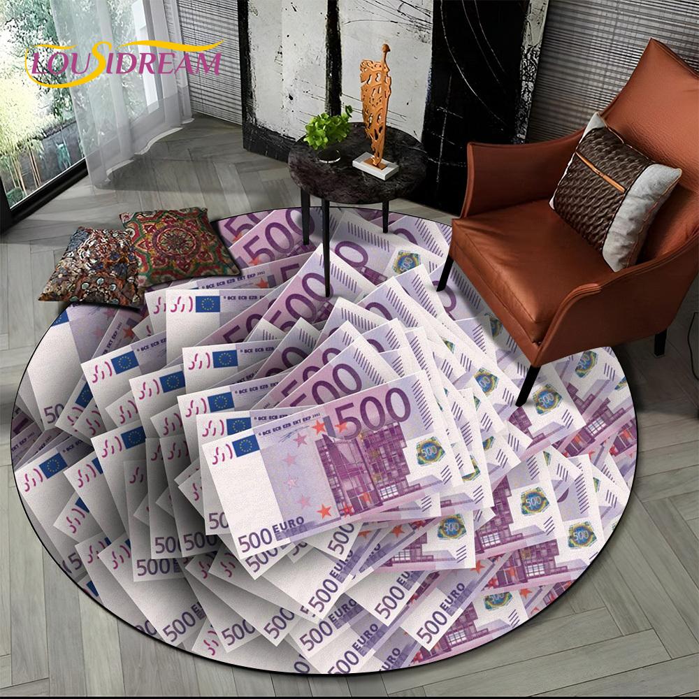 Rich Euro Dollar Money 3D Pattern Round Carpet Rug for Living Room Bedroom Child Playroom Chair Decor,Pet Area Rug Non-slip Mat