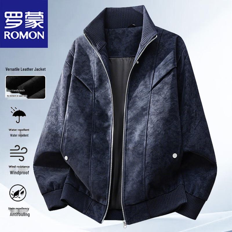 ROMON Men's Retro Stand-Collar Casual Zipper Jacket