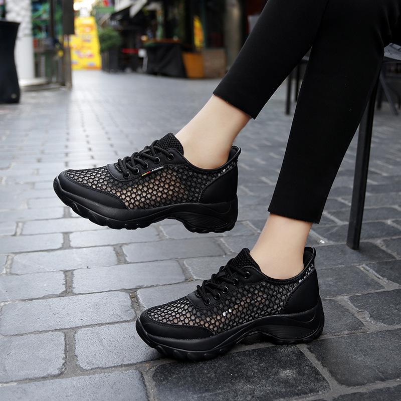 Women's Shoes, Sports Shoes 2025 Summer Women's Thin Mesh Breathable Casual Lightweight Soft Sole Thick Sole Shock-absorbing Running Shoes