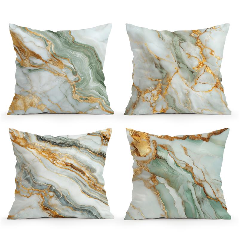 Green Gold Foil Marble Cushions Pillowcase Printed Polyester 45X45Cm Throw Pillow Cover Decorative Sofa Cushion Pillowslip Decor