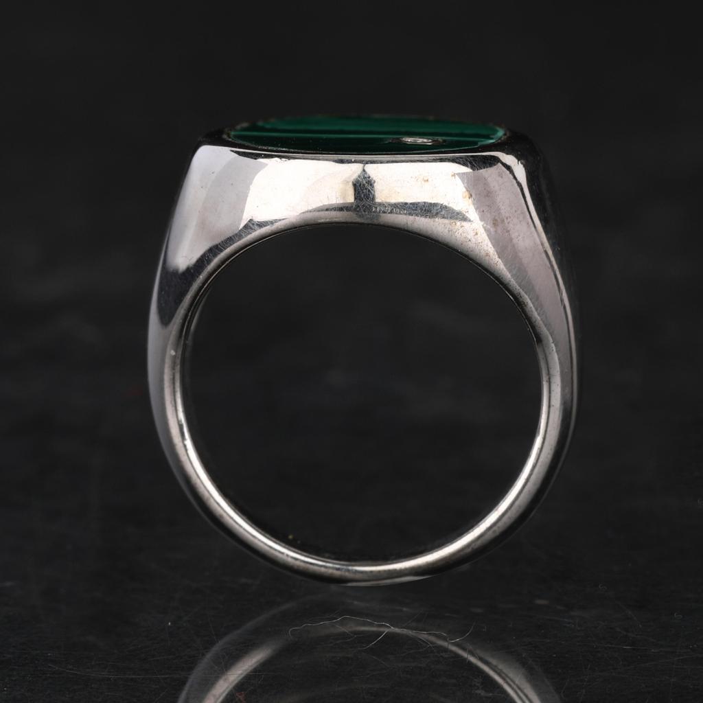 925 Silver Malachite Oval Ring Yellow Gold Plated Diamond Accent Green Gemstone Women Jewelry Size 4