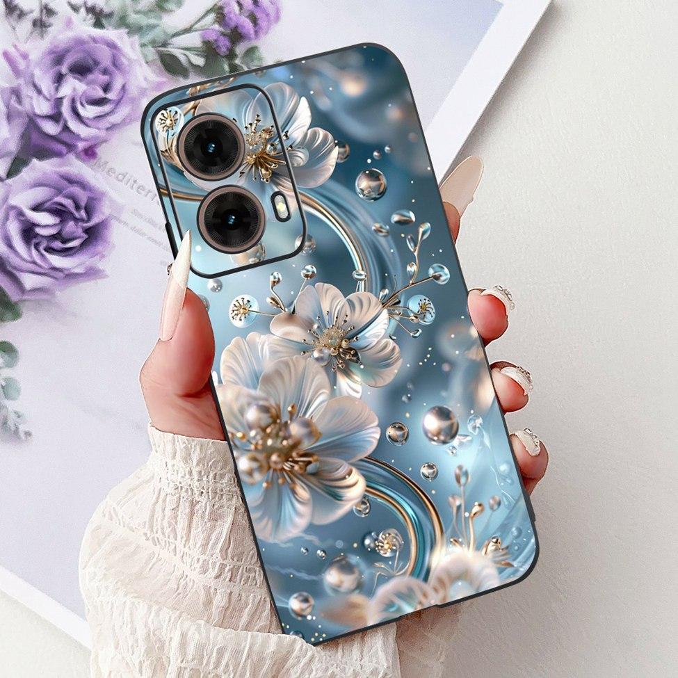 For Motorola Moto G85 Case Silicone Cute Cat Fashion Flowers Painted Back Cover For Motorola G85 Moto G85 Phone Case XT2427-3