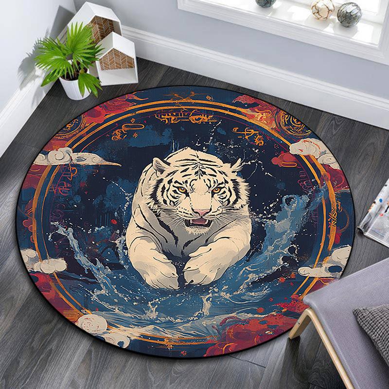 

Tiger in Waves Round Area Rug,Carpet Rug for Living Room Bedroom Sofa Playroom Decor,Non-slip Floor Mat 80cmx80cm