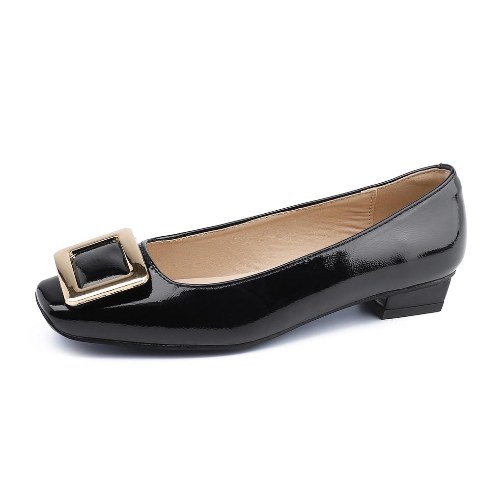 2025 new high heels women's thick heels are not tired of feet, light luxury temperament single shoes women's soft leather French low-heeled profession
