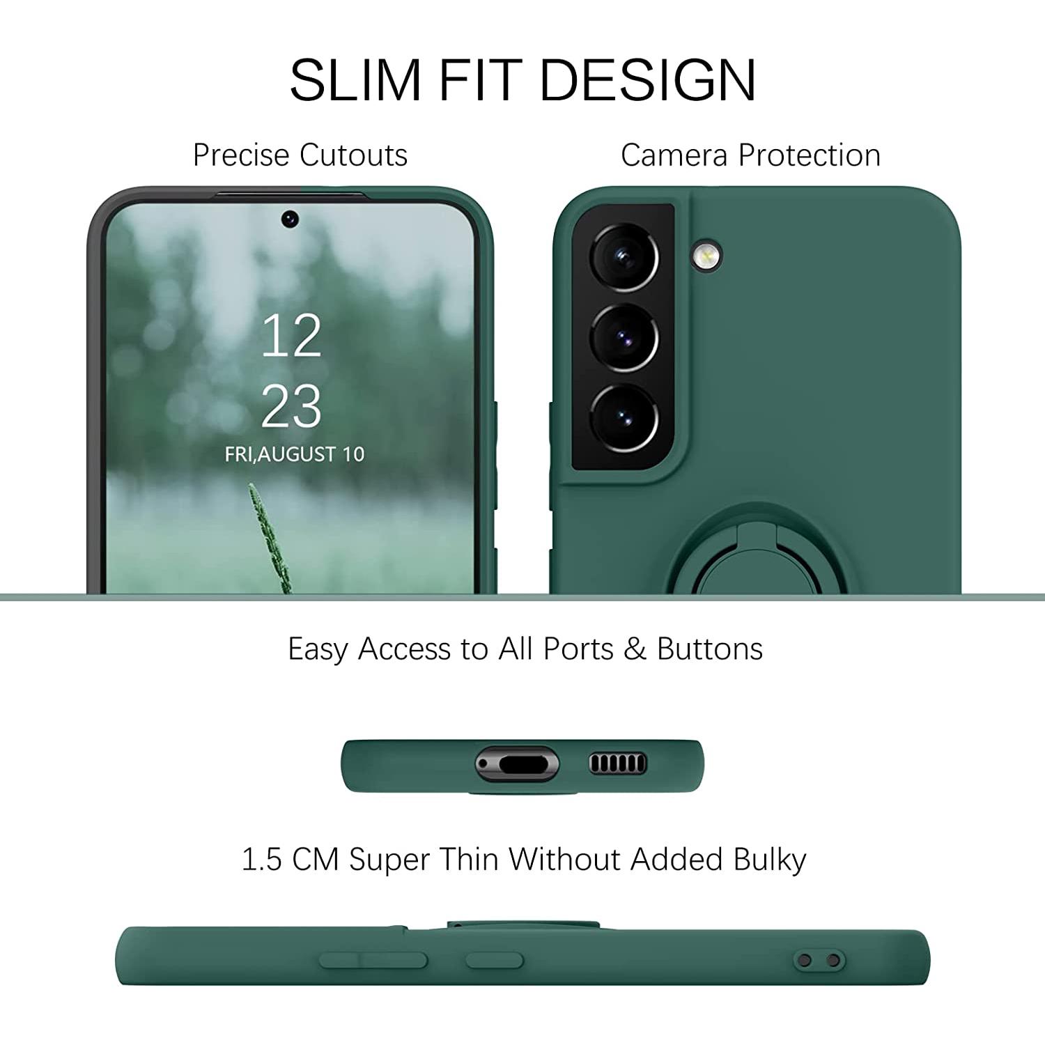 

For Samsung Galaxy S22+ 5G Finger Ring Kickstand Design Built-in Metal Sheet Liquid Silicone Cell Phone Case Shell Purple