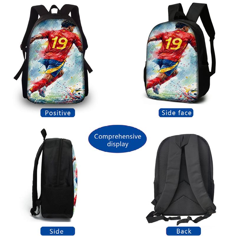 3-Piece 19 Soccer Star Pattern Backpack Set – Large-Capacity Casual Backpack with Matching Clutch & Tote Bag, Perfect for Daily