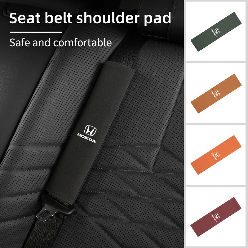 2Pcs Car Logo Seat Belt Shoulder Pad Leather Safety Belt Protector Cover For Honda TypeR Accord Civic CRV Jazz Fit HRV Vezel UQ8