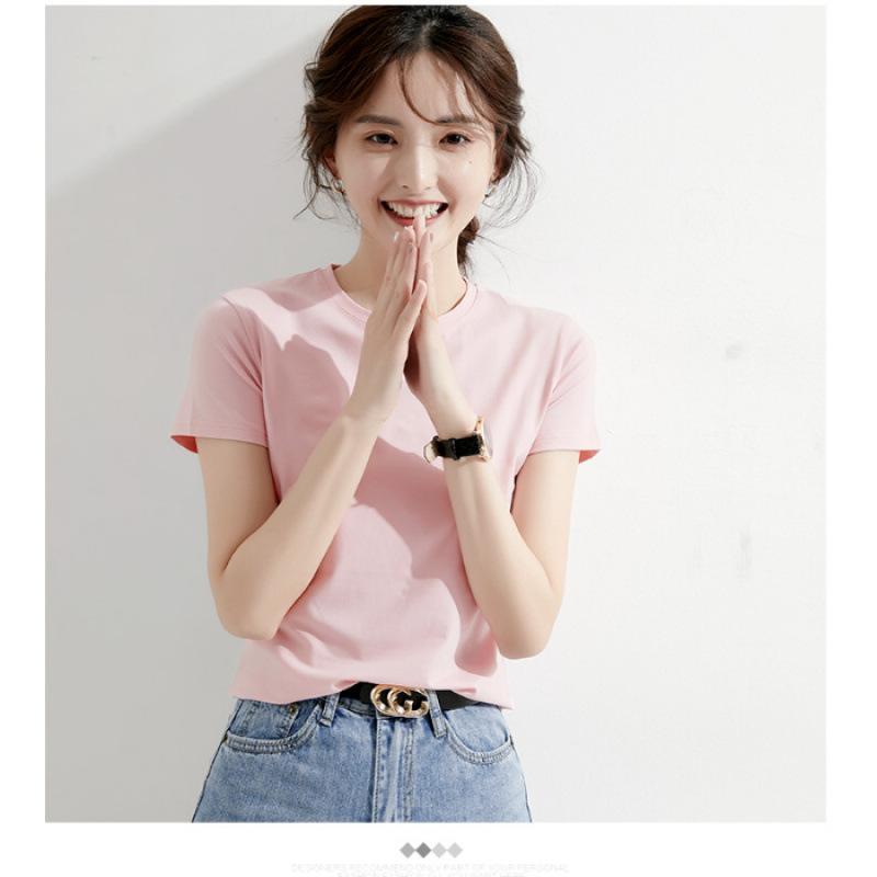 High quality shoulder T-shirt women s summer new crew neck versatile top S