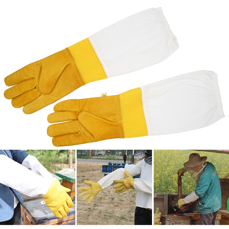 1Pair Beekeeping Gloves Protective Sleeves Breathable Anti Bee Plus Size Sheepskin Long Gloves For Beekeeper Beekeeping Tools