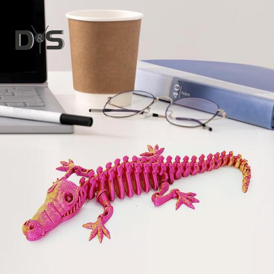 3D Printed Skeleton Crocodile Figurine Movable Joints Bone Crocodile Figure Articulated Animal Model Toy Home Office Desktop Decoration Ornament