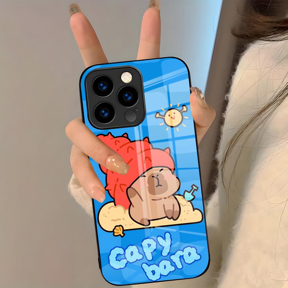 Cute Animal Capibara Phone Case For IPhone 17 Pro Max 16 15 14 Pro Max 13 11 Plus Glass Cover