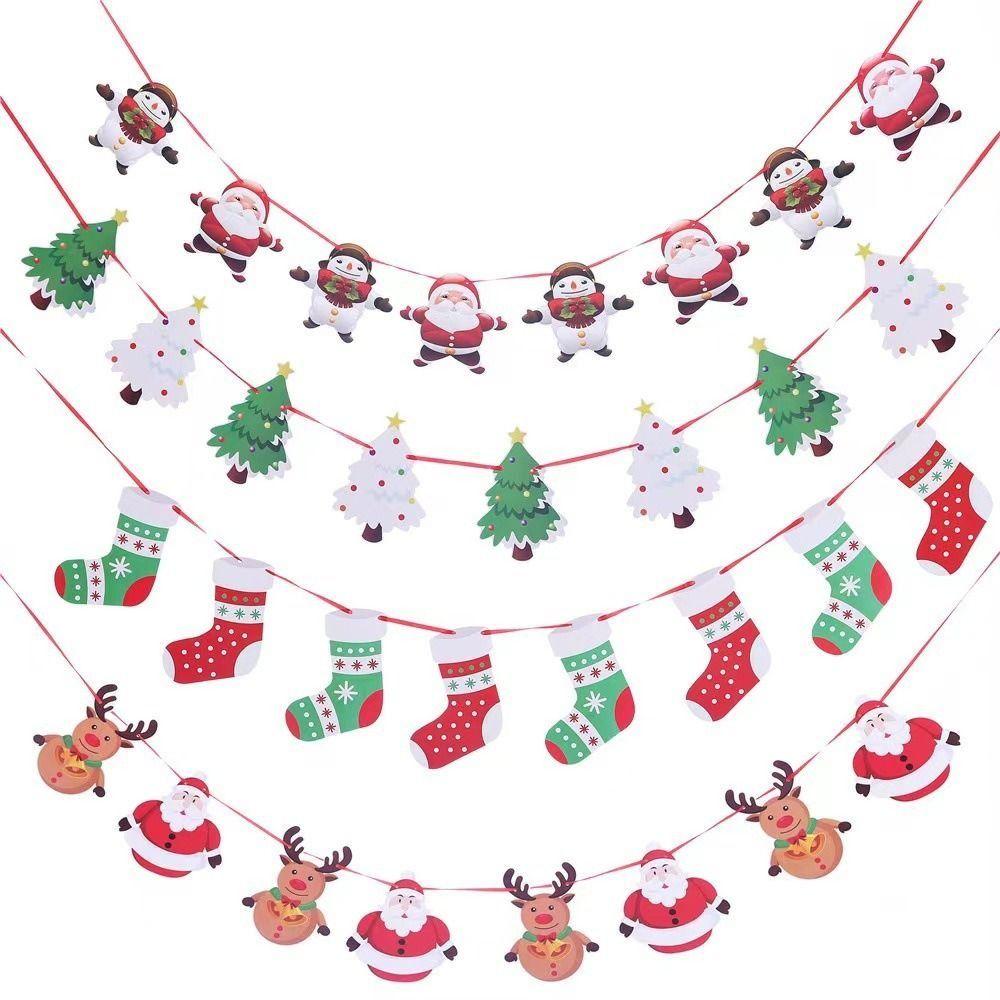 Decorative Christmas Paper Flag Banners Santa Claus Hanging Banner  New Year