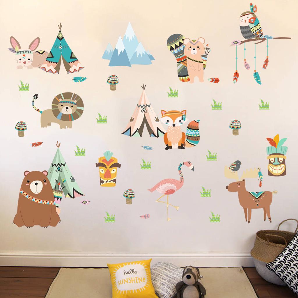 Cartoon Animal Wall Stickers Set, Removable Self-Adhesive Decals for Kids Room Nursery Kindergarten Wall Decor