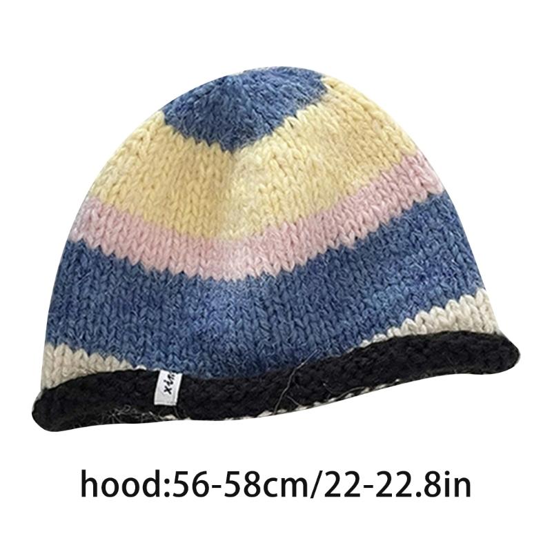 Traveling Bucket Hat Crochet Striped Plush Fisherman Hat for Y2K Girls Shopping