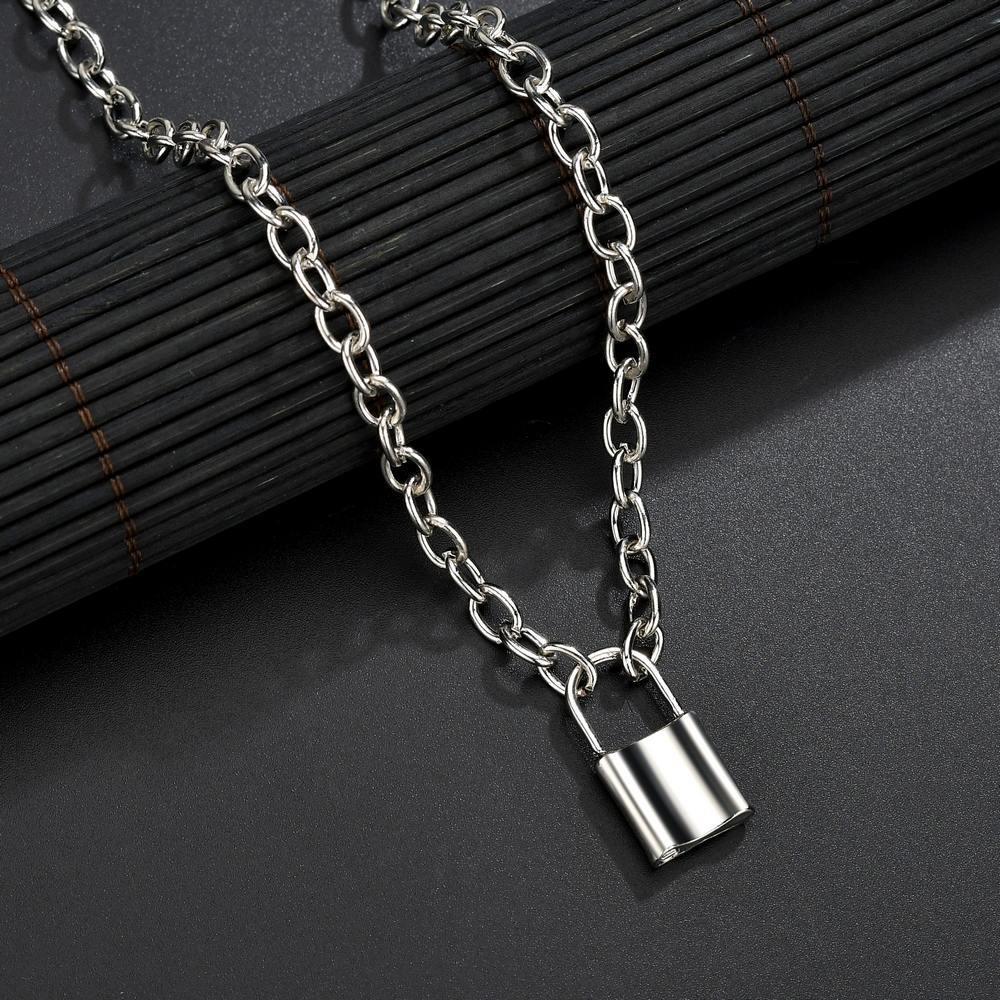 SUMENG 2024 New Fashion Silver Color PadLock Pendant Necklaces Link Chain Lock Femme Collar For Women Men Gifts