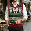Gilet lavorato a maglia casual da uomo con scollo a V in lana e stampa natalizia per il tragitto casa-lavoro e l'uso quotidiano