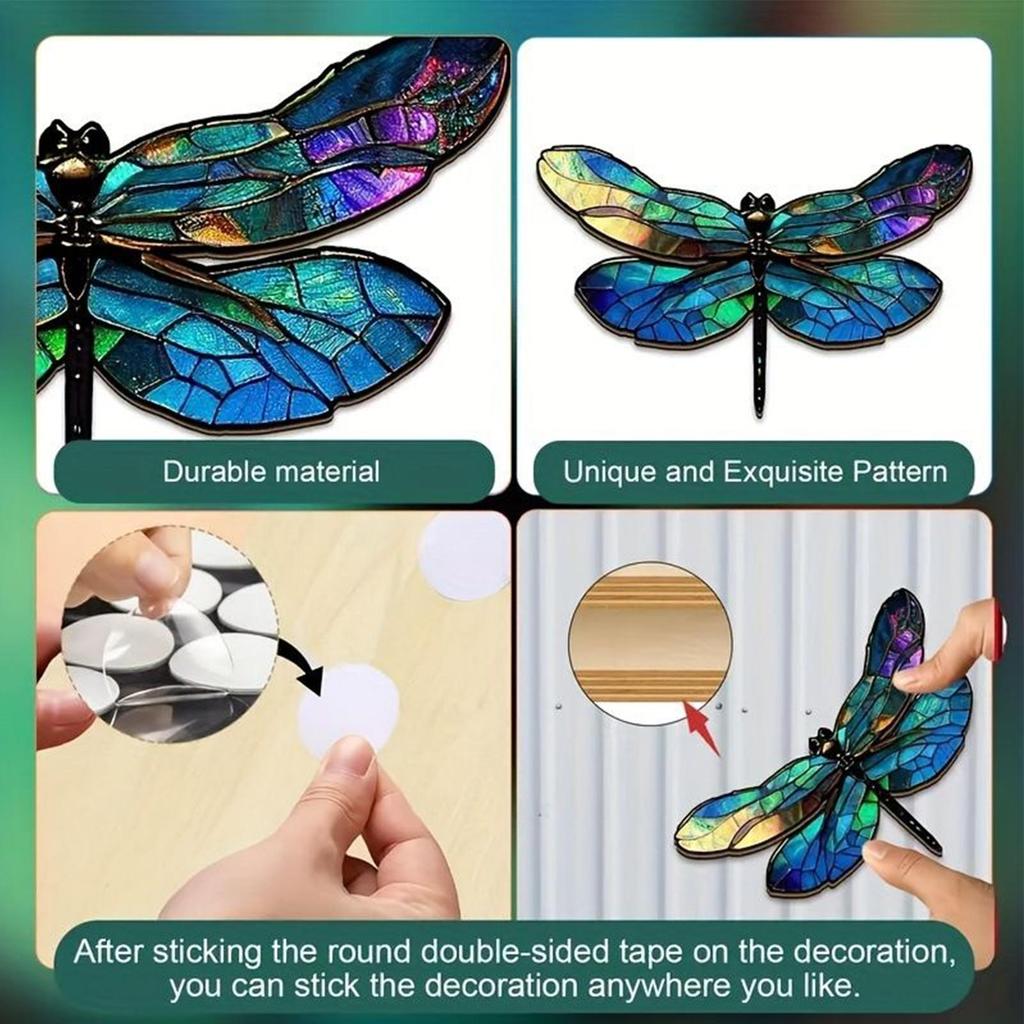 Dragonfly Wall Art Wooden Dragonfly Wall Decoration 4 Pieces Colorful Garden Decoration Sculpture Outdoor Hangings for Patio