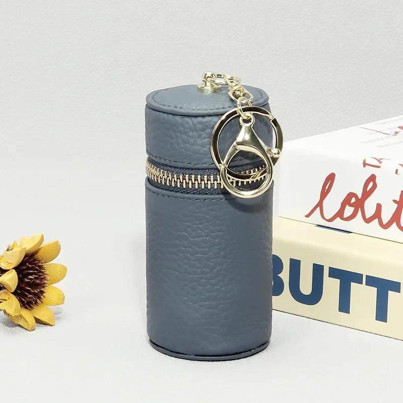 Mini Borsa Portabaci in Vera Pelle con Portachiavi, Portamonete Mini alla Moda da Donna, Portachiavi per Chiave dell'Auto Ciondolo, Borsa Portachiavi Cilindrica Regalo
