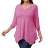 Women's Solid Color Plus Size Tops Hollow V Neck 3/4 Sleeve Shirt Fashion Casual Tunic Tops