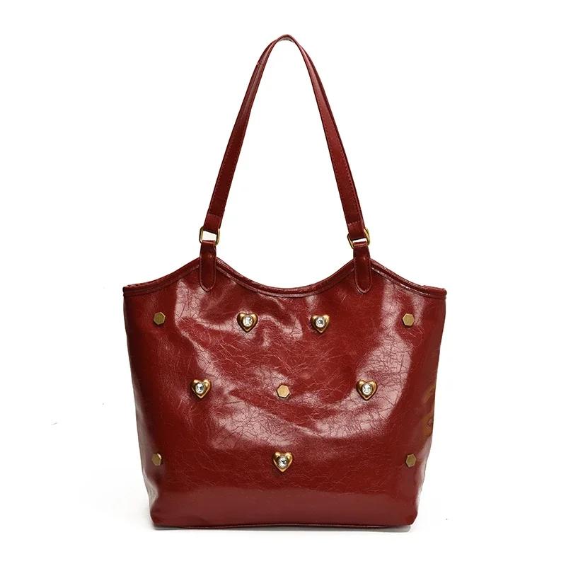 Large Capacity PU Single Women's Shoulder Bags 2026 High Quality Niche Retro Commuting Bag Fashionable Versatile Youth Tote Bag