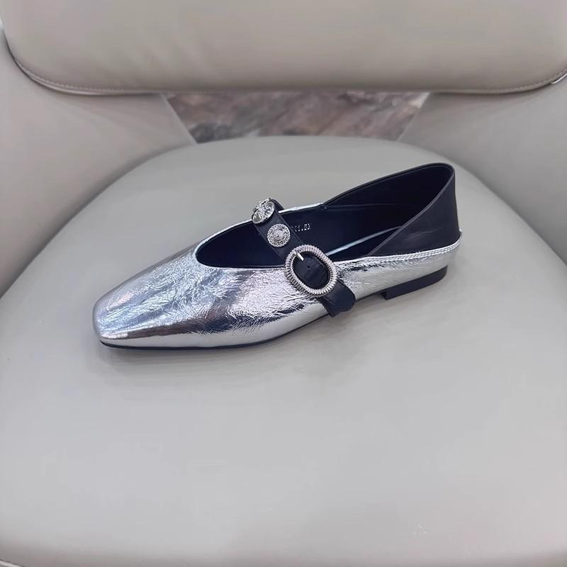 Sheepskin version~ French retro single shoes women's flat bow light mouth ballet shoes small square head Mary Jane shoes women