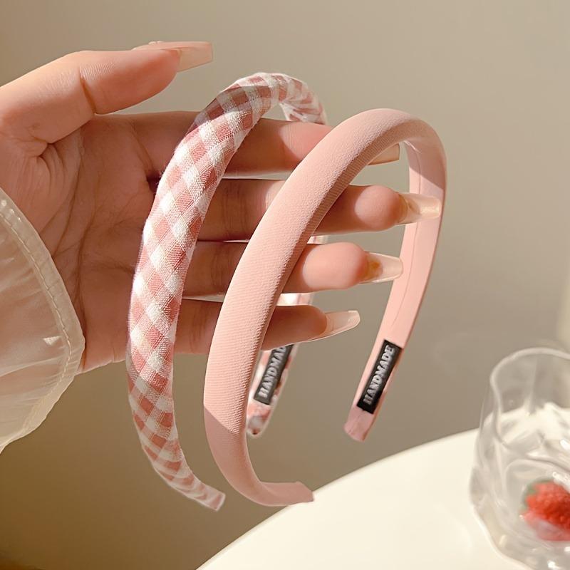 2pcs Playful and Cute Solid Color Fabric Sponge Fine Headband Sweet and Girlish Heart Versatile Headband Suitable Gift Giving