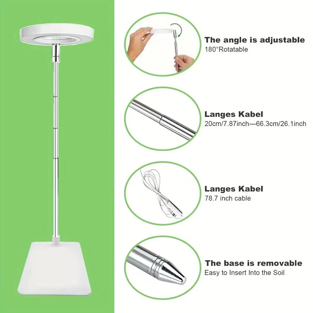 HOMEFISH Full Spectrum Fill Light LED Grow Lamp with Adjustable Height, 3/9/12H Timer 10-Level Dimming for Indoor Solar Plants