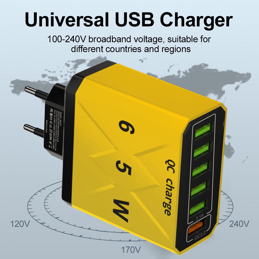 6 Ports USB Charger Fast Charging Mobile Phone Charger Adapter For iPhone Samsung Xiaomi QC 3.0 EU/US/KR/UK Fast Charge Plug