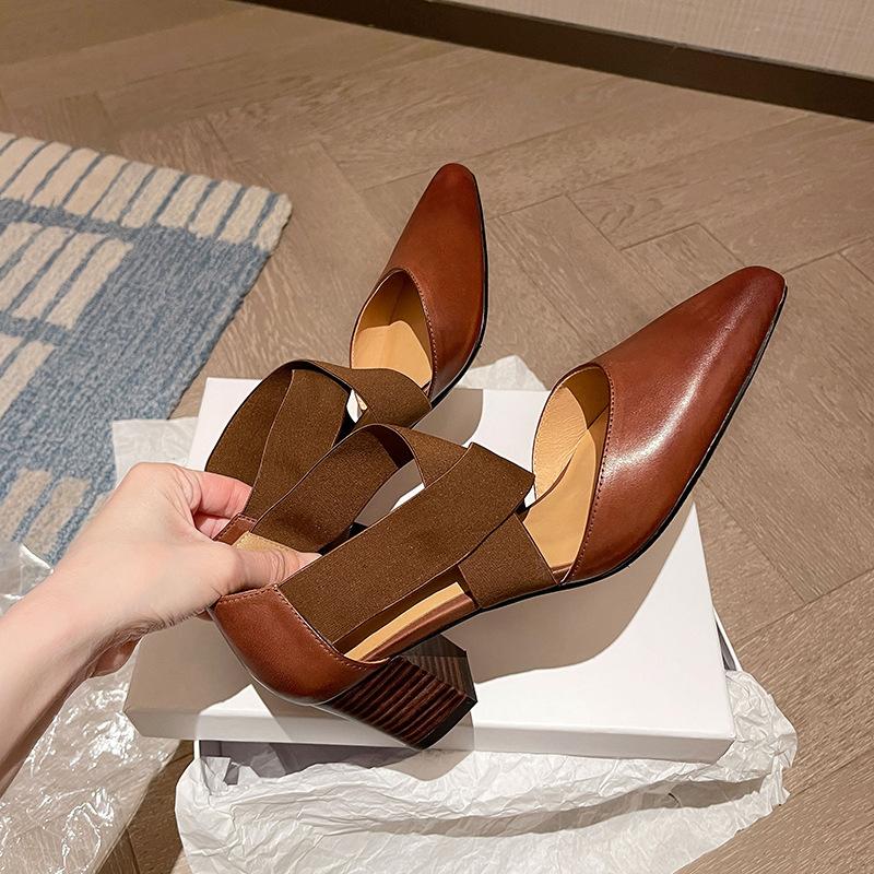 ~ Vintage Ballet~ 2025 Spring/Summer Instep Cross Elastic Band Thick Heel Women's Sandals Elegant Hollow High Heels Sandals