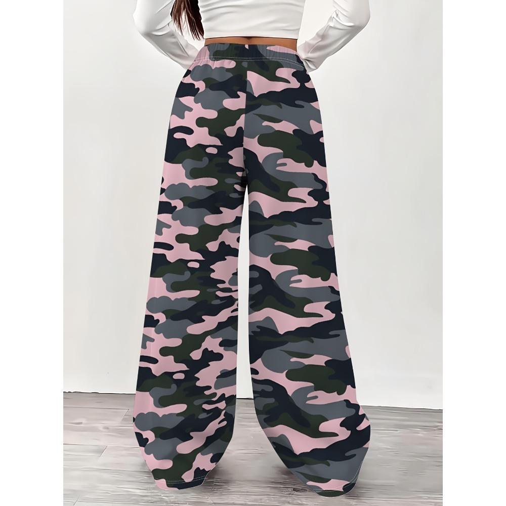 Large Size Women's Fashion Camouflage Printed Wide Leg Pants Trousers Suitable for Daily Outdoor Activities