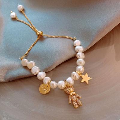 Pearl Bracelet Design Sense Popular Internet Celebrity French Advanced Sense Retro Light Luxury Star Bear Bracelet Handpiece