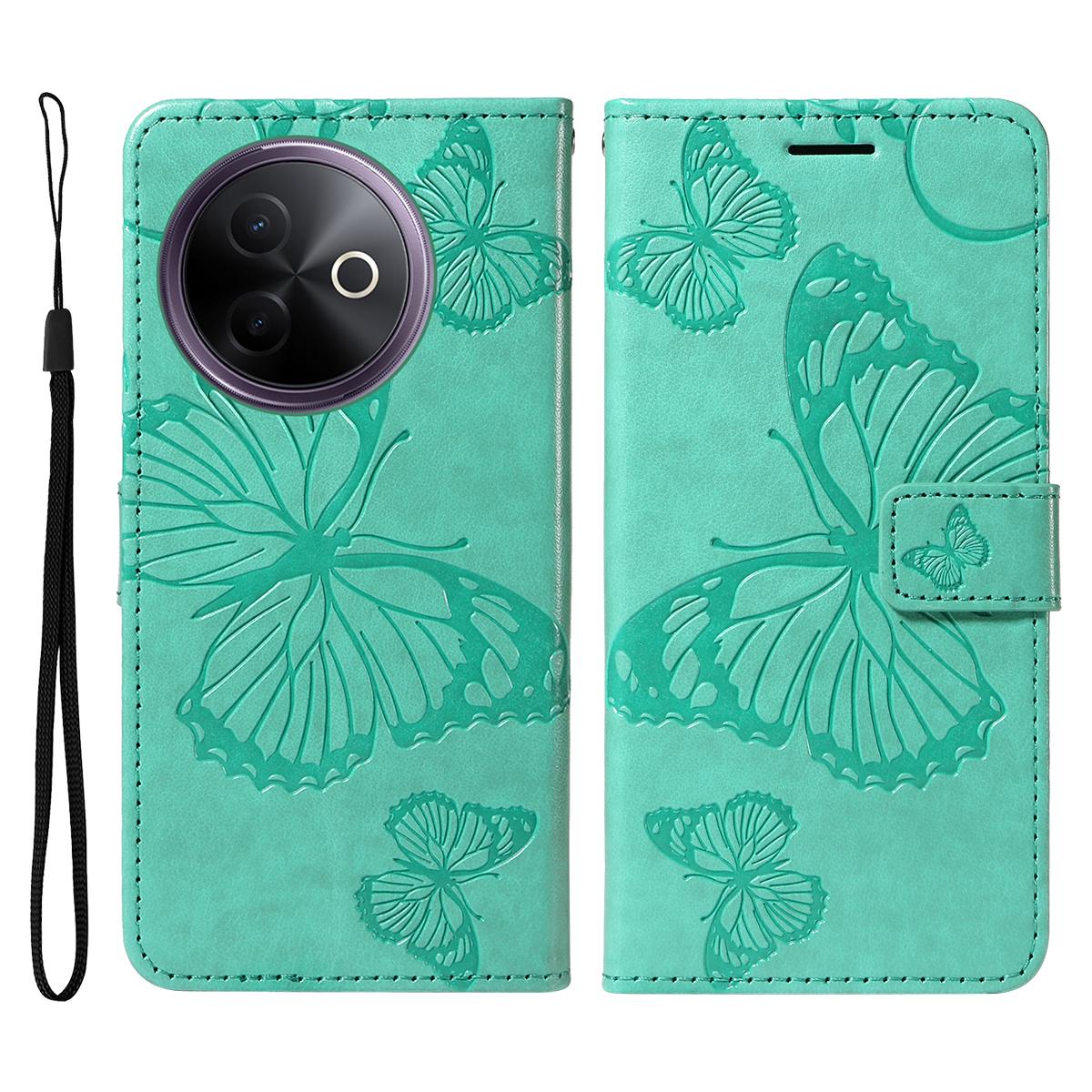 

For vivo Y39 5G Wallet Case Floral Butterfly Imprinted Leather Phone Cover Stand Green