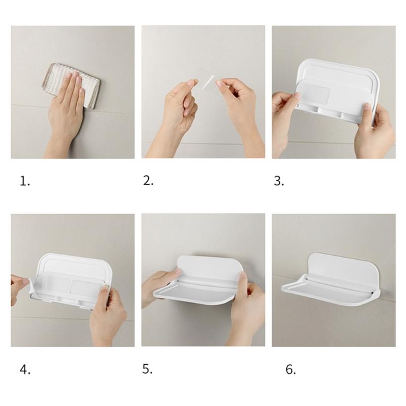 Foldable Plastic Shelf Stick on Wall for Kitchen Bathroom Many Place Extra Storage Needed Wall Mounted Bedside Shelves