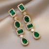 Shiny Colorful Rhinestone Long Tassel Earrings Women Fashion Geometric Square Drop Dangle Earrings Party Wedding Jewelry Gift K0