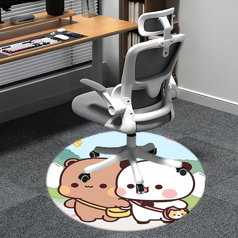 Süße Tierfreunde, Kawaii Panda Bär Stuhlunterlage Runde Teppichboden Büro Teppich, Maschinenwaschbar, Rutschfest, Geeignet für Wohnzimmer, Schlafzimmer