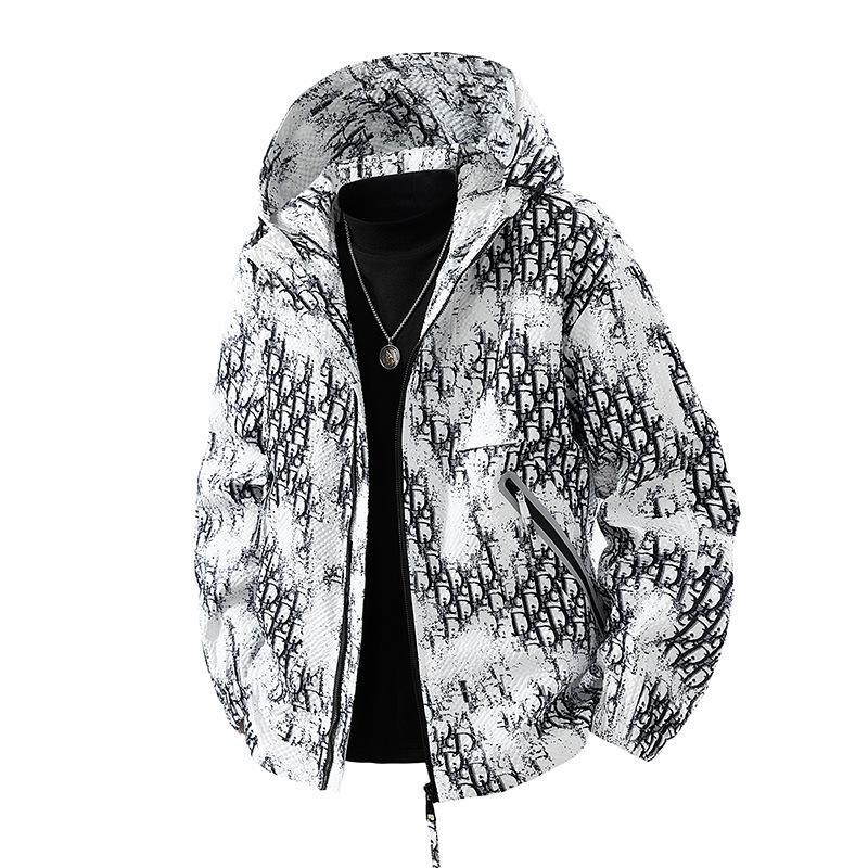 Модная куртка с граффити, мужская, весенне-осенняя, трендовая, с капюшоном, повседневная куртка M белый
