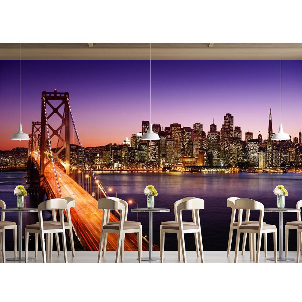 Bridge Wallpaper City Night View Mural Wall Decoration Large Wall Mural Living Room Bedroom Wallpaper